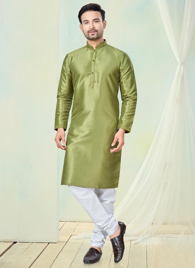 Pure Silk Mehendi Casual Wear Pintex Work Readymade Kurta Pajama